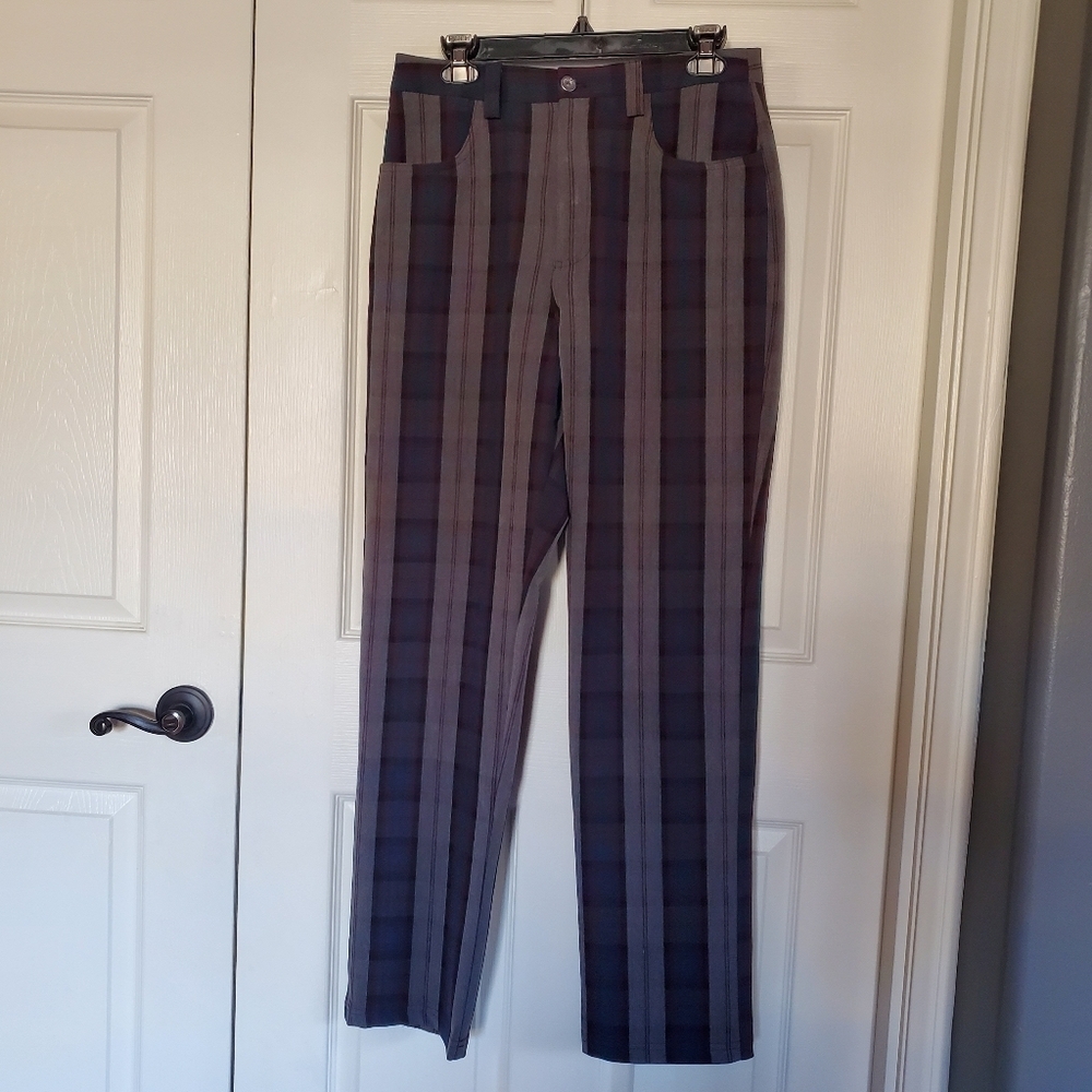Collusion Unisex Wide-leg‎ Plaid Pants In Navy Red Gray High-Waisted Trousers 30